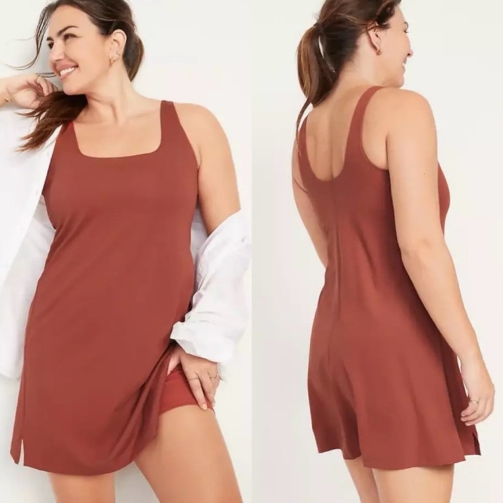 Old Navy Rust Sienna Powersoft Athletic Dress Built in Shorts and Bra (Size M)